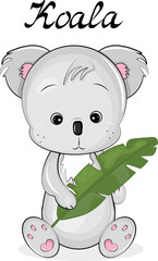 cute koala with tropical leaf