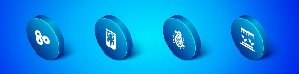 Set Isometric Cell division, Bacteria, Automatic irrigation sprinklers and Experimental animal icon. Vector