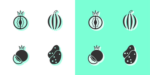 Set Potato, Tomato, and Watermelon icon. Vector