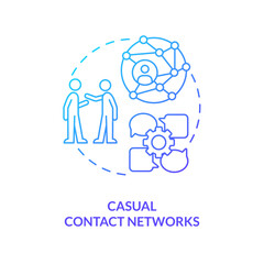 Casual contact networks blue gradient concept icon. Professional relationship. Corporative etiquette abstract idea thin line illustration. Isolated outline drawing. Myriad Pro-Bold font used