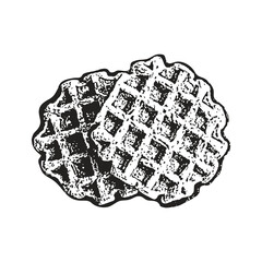 Grunge textured waffle icon isolated on white background. Simple flat black emblem. Bakery logo design element. Food sketch.