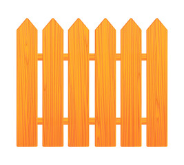 Vector illustration of wooden fence isolated on white background. Brown wooden palisade in cartoon style. Realistic yard barrier.