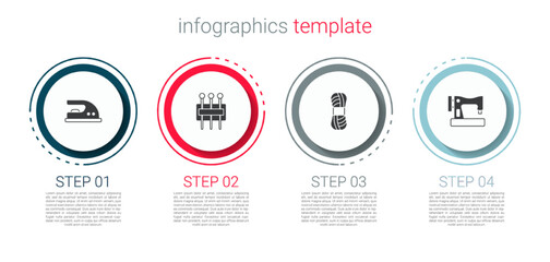 Set Electric iron, Needle for sewing, Yarn and Sewing machine. Business infographic template. Vector