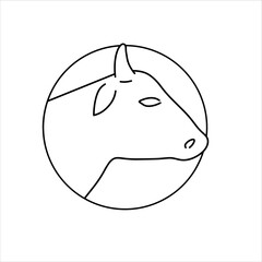 Cow head. Linear emblem of farm animal.