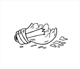 Broken light bulb. Crack in lightbulb. Sketch Shards of glass.