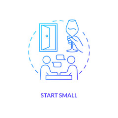 Start small blue gradient concept icon. Build trust relationship. Overcome shyness in conversation abstract idea thin line illustration. Isolated outline drawing. Myriad Pro-Bold font used