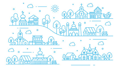 Illustration of a place of worship in thin line style