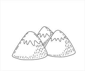 Mountain landscape in children doodle style. Rock ridge.