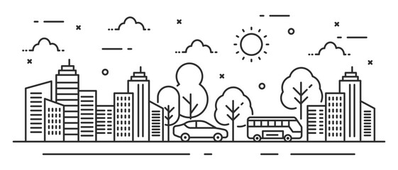 Illustration tree in line style with car