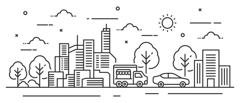 Illustration tree in line style with car