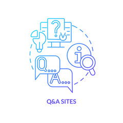 Questions and answers sites blue gradient concept icon. Finding solution of problem. Search assistance abstract idea thin line illustration. Isolated outline drawing. Myriad Pro-Bold font used