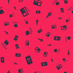 Set Mobile with wi-fi wireless, Radio, Transfer files and No audio jack on seamless pattern. Vector