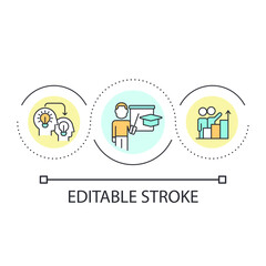 Sharing expertise and knowledge loop concept icon. Good mentor characteristic abstract idea thin line illustration. Transfer skills. Isolated outline drawing. Editable stroke. Arial font used