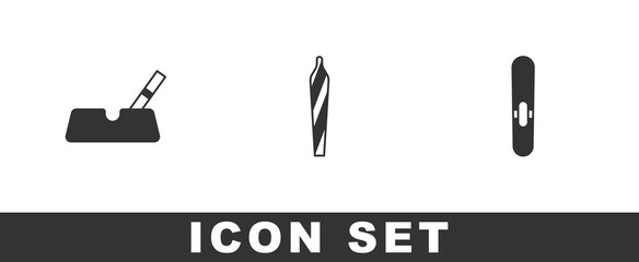 Set Ashtray with cigarette, Marijuana joint, spliff and Cigar icon. Vector