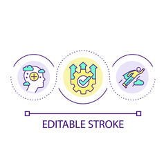 Achieve high levels of performance loop concept icon. Reaching maximum potential abstract idea thin line illustration. Employee growth. Isolated outline drawing. Editable stroke. Arial font used