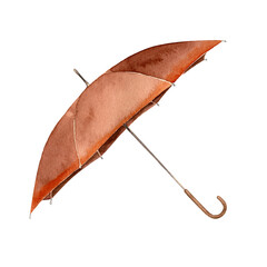 Watercolor illustration of an umbrella isolated on a white background. Autumn handmade illustration. Isolated illustrations with no background.