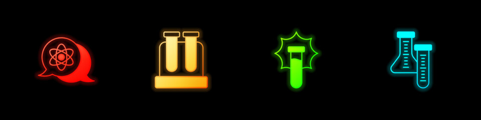 Set Atom, Test tube, Explosion in the flask and icon. Vector