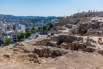 A view along excavations on the southern edge of the citadel in Amman, Jordan in summertime