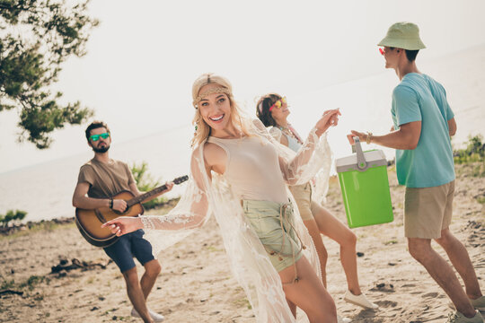 Photo of best fellows enjoy alcohol beach summer music event wear casual outfit nature seaside beach outdoors