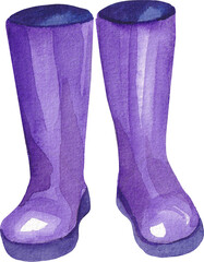 Autumn watercolor collection. Watercolor cartoon rubber boots