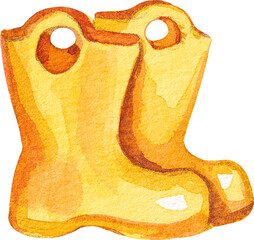 Autumn watercolor collection. Watercolor cartoon rubber boots