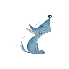Cute little blue dog. Watercolour illustration 