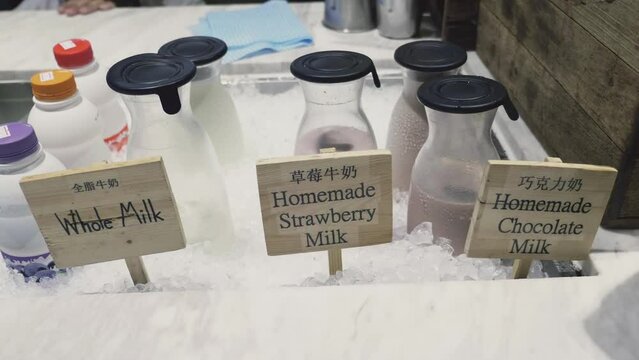 Choose of homemade whole milk in restaurant or hotel buffet