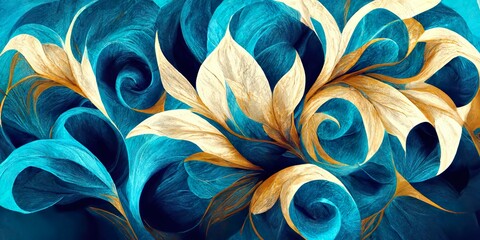 Abstract flower Pattern. Artistic blue color background with lighting effect. Modern bright painting texture - obrazy, fototapety, plakaty