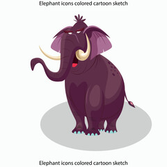 Elephant icons colored cartoon sketch