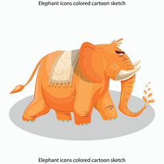 Elephant icons colored cartoon sketch