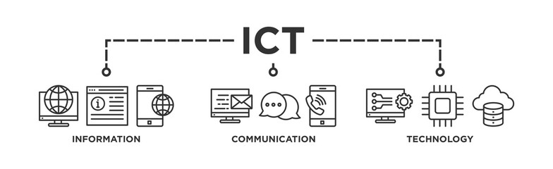 ICT Banner Web Icon Vector Illustration Concept for Information and Communications Technology	