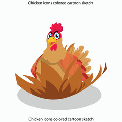 Chicken icons colored cartoon sketch