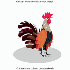 Chicken icons colored cartoon sketch