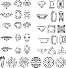 Set of shapes of diamond in wireframe