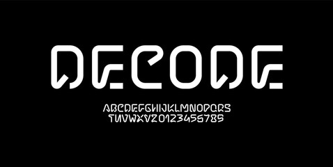 Technical high font, digital modern alphabet, uppercase Latin letters from A to Z and Arab numbers from 0 to 9 for you designs, vector illustration 10EPS