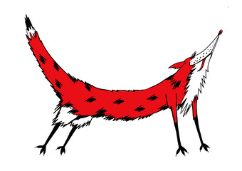 Cute fox cartoon. Red fox in motion.