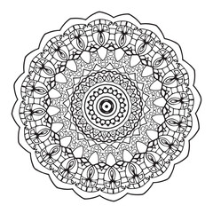 black and white round vector abstract mandala coloring book for adults, lace pattern design