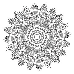 black and white round vector abstract mandala coloring book for adults, lace pattern design