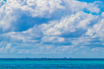 Tropical landscape panorama view to Cozumel island cityscape Mexico.