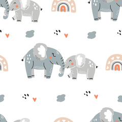 Cute vector illustration of elephants on a white background for your design. Mom and baby.