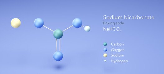 sodium bicarbonate, molecular structures, Baking soda, 3d model, Structural Chemical Formula and Atoms with Color Coding