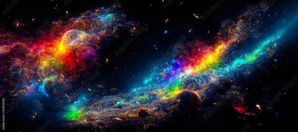 Poster abstract background of outer space with ultra bright stars and comets on the theme of explosions and life in space