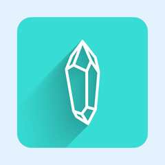 White line Magic stone icon isolated with long shadow background. Fantasy crystal. Jewelry gem for game. Green square button. Vector
