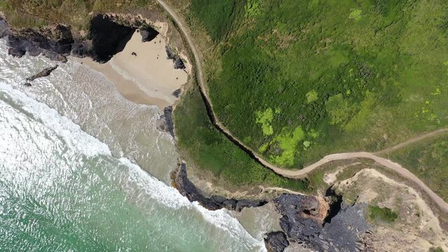 Beautiful sea landscape, beautiful rocky coast, view from the drone 4k, Crozon in France.