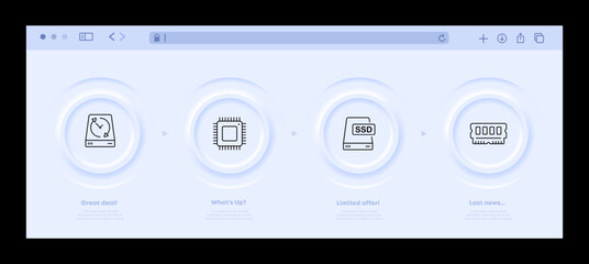 Processor set icon. Electronics, cyberpunk, tincture, neural network, CPU, setting, robots, artificial intelligence. Technology concept. Neomorphism website interface. Vector line icon for Business
