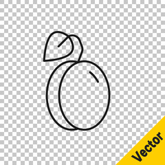 Black line Plum fruit icon isolated on transparent background. Vector