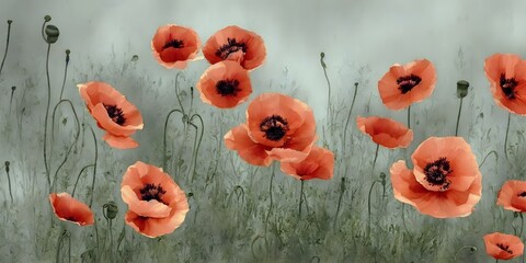 A Painting Of A Field Of Red Poppies, Remarkable Poppies Watercolor Abstract Texture Wallpaper Background.