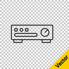 Fototapeta na wymiar Black line Sound mixer controller icon isolated on transparent background. Dj equipment slider buttons. Mixing console. Vector