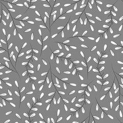 seamless pattern on a gray background black branches with white leaves vector
