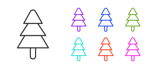 Black line Tree icon isolated on white background. Forest symbol. Set icons colorful. Vector